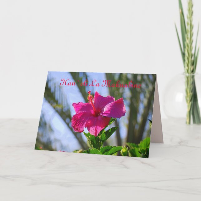 Hawaiian Happy Mother's Day Hot Pink Hibiscus Card (Front)