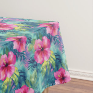 Hawaiian Hibiscus And Ferns Rainforest Tablecloth