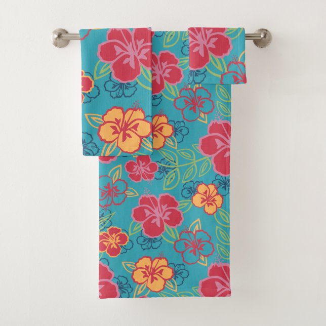 Hawaiian Hibiscus Bath Towel Set (Insitu)