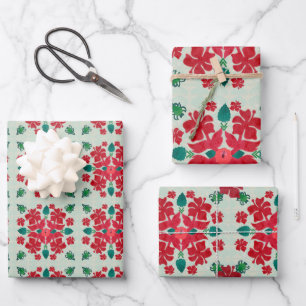 Hawaiian Hibiscus Christmas Quilt Pattern Wrapping Paper Sheet