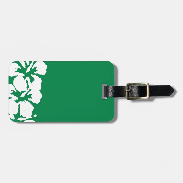 Hawaiian Hibiscus Flower Art on Green Luggage Tag (Front Horizontal)