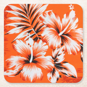 Hawaiian Hibiscus Flower Background Square Paper Coaster