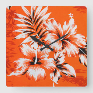 Hawaiian Hibiscus Flower Background Square Wall Clock