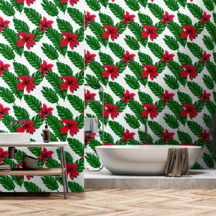 Hawaiian hibiscus flower leaf greenery pattern wallpaper