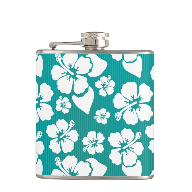 Hawaiian Hibiscus Flower Pattern Hip Flask (Front)