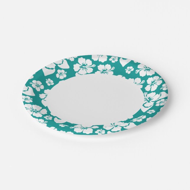 Hawaiian Hibiscus Flower Pattern Paper Plate (Angled)