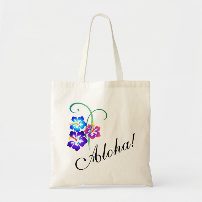 Hawaiian Hibiscus Flowers Aloha Tote Bag (Front)