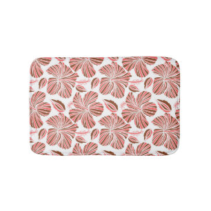 Hawaiian hibiscus flowers: brown tropical style. bath mat