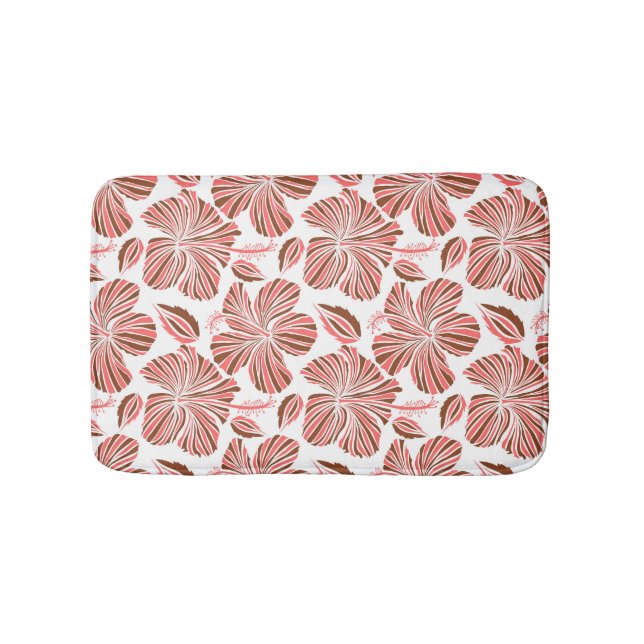 Hawaiian hibiscus flowers: brown tropical style. bath mat (Front)