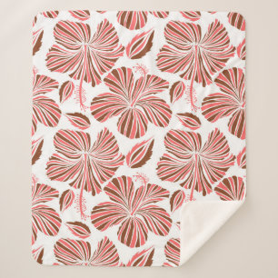 Hawaiian hibiscus flowers: brown tropical style. sherpa blanket