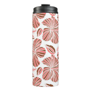 Hawaiian hibiscus flowers: brown tropical style. thermal tumbler