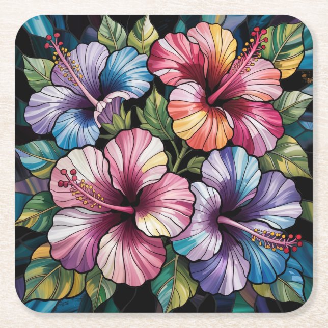 Hawaiian Hibiscus Flowers Coaster Set (Front)