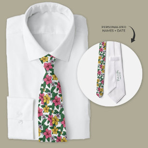Hawaiian Hibiscus Flowers Personalised Groomsmen Tie