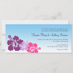 Hawaiian hibiscus flowers purple violet wedding invitation