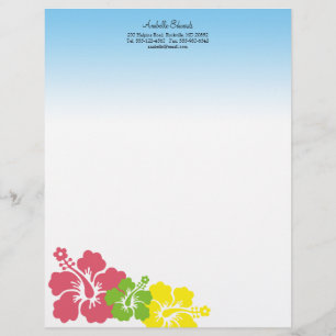 Hawaiian hibiscus flowers tropical pink summer customized letterhead