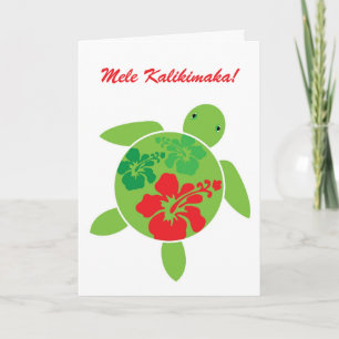 Hawaiian Hibiscus Honu Folded Christmas Card