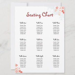 Hawaiian Hibiscus in Red Orange Seating Chart Invitation