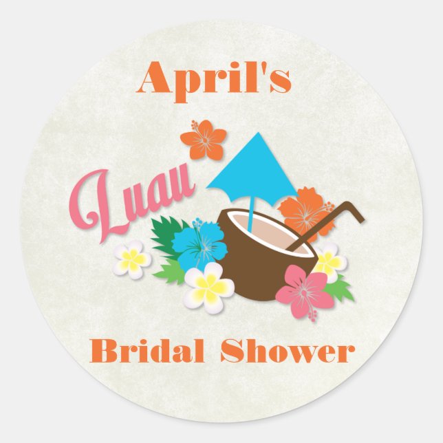 Hawaiian Hibiscus Luau Bridal Shower Sticker (Front)