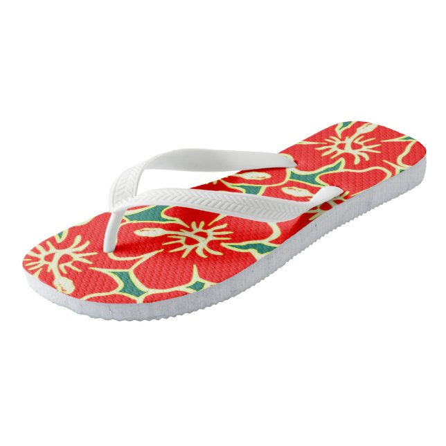Hawaiian Hibiscus Luau Tropical Flowers Thongs (Angled)