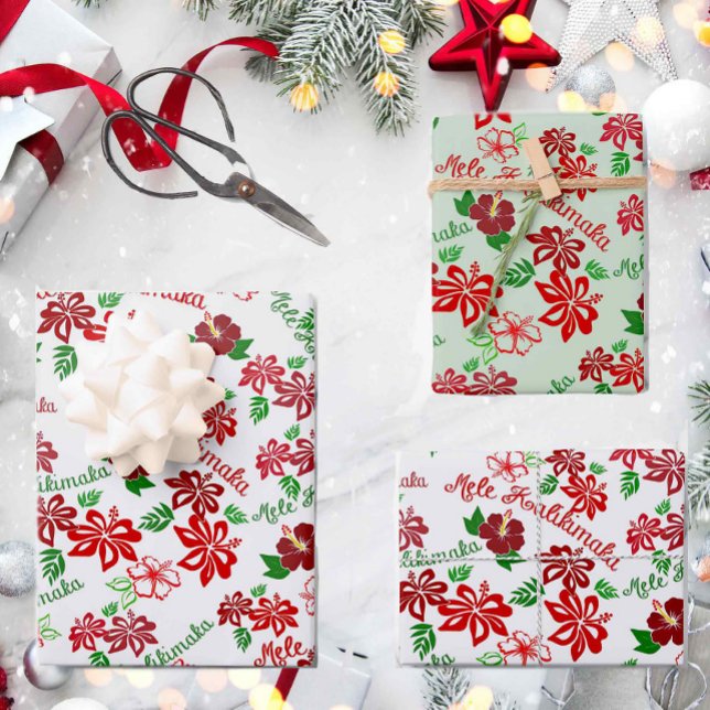 Hawaiian Hibiscus Mele Kalikimaka Gift Wrap (Creator Uploaded)
