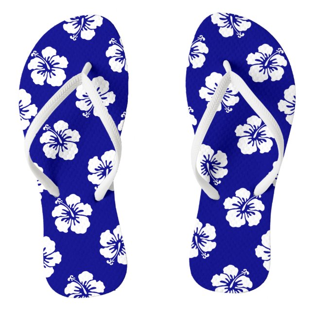 Hawaiian Hibiscus Pattern Blue and White Thongs (Footbed)