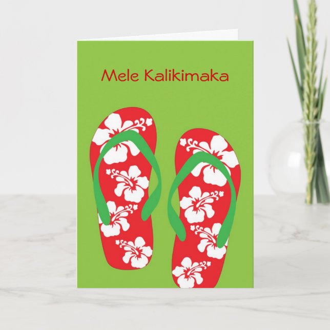 Hawaiian Hibiscus Slipper (flip flop) Holiday Card (Front)