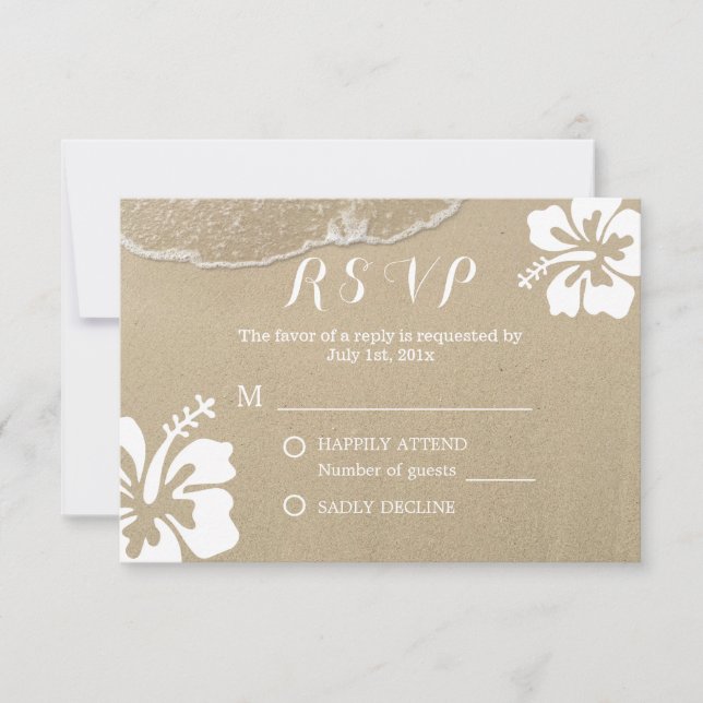 Hawaiian Hibiscus Summer Beach Wedding RSVP Card (Front)