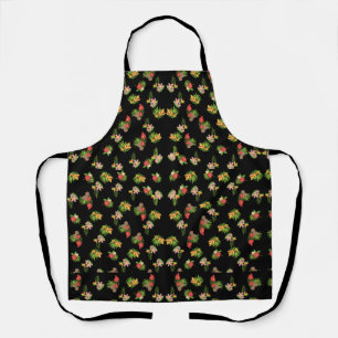 Hawaiian Hibiscus Tropical Floral on Black Apron