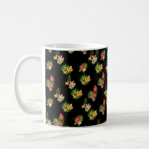 Hawaiian Hibiscus Tropical Floral on Black Coffee Mug
