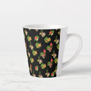 Hawaiian Hibiscus Tropical Floral on Black Latte Mug