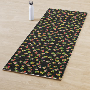 Hawaiian Hibiscus Tropical Floral on Black Yoga Mat
