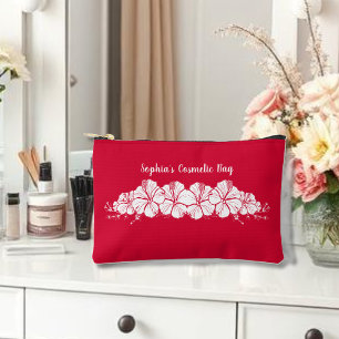Hawaiian Hibiscus Tropical Flowers Cherry Red Accessory Pouch
