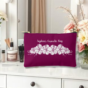 Hawaiian Hibiscus Tropical Flowers WIne Colour Accessory Pouch
