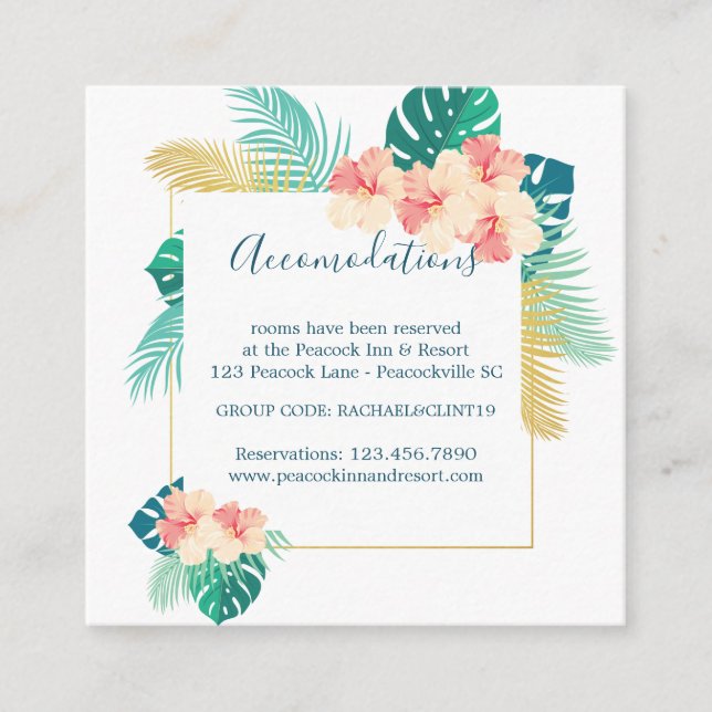 Hawaiian Hibiscus Wedding Accommodation Cards (Front)