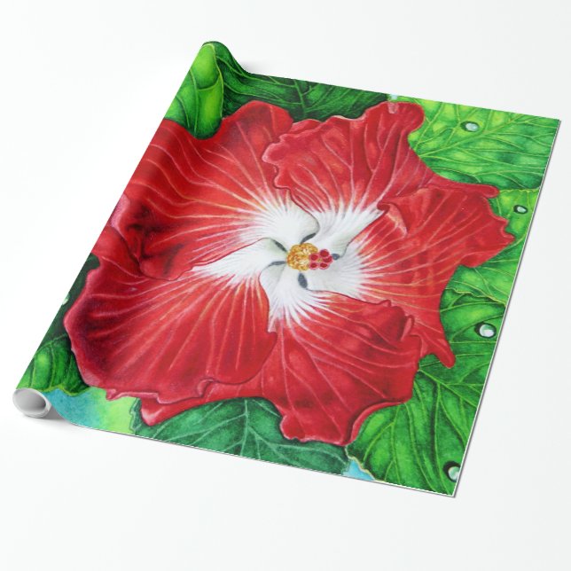 Hawaiian Hibiscus Wrapping Paper (Unrolled)