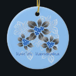 Hawaiian Holly Hanukkah Blue Floral Ceramic Ornament<br><div class="desc">Hau’oli Hanukaha is Hawai'ian for Happy Hanukkah! This illustration showcases a tropical interpretation of holly in Hanukkah colours and subtle gradients. The lettering is dusted with snow for an added surprise. This design is available on a variety of products for the home and apparel for the entire family.</div>