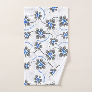 Hawaiian Holly Hanukkah Blue Floral Hand Towel