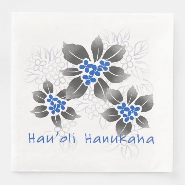 Hawaiian Holly Hanukkah Blue Floral Napkin (Front)