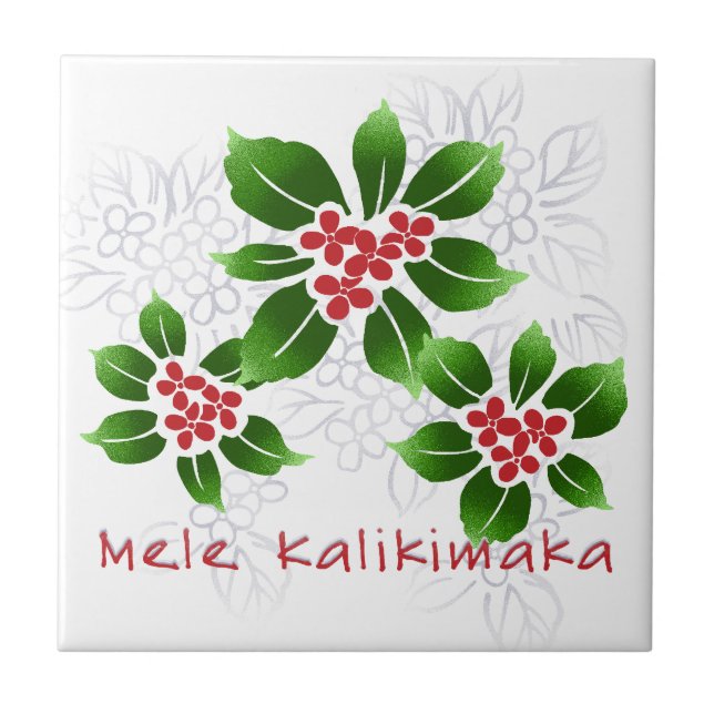 Hawaiian Holly Mele Kalikimaka Christmas Red Ceramic Tile (Front)