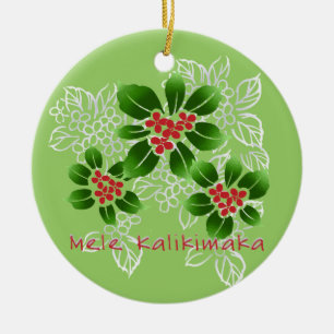 Hawaiian Holly Mele Kalikimaka Christmas Red Ceramic Tree Decoration