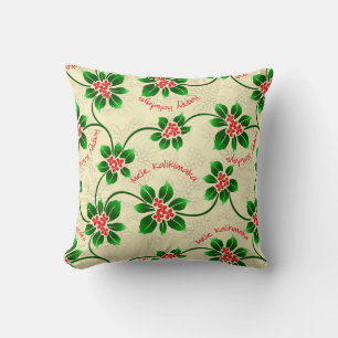 Hawaiian Holly Mele Kalikimaka Christmas Red Cushion