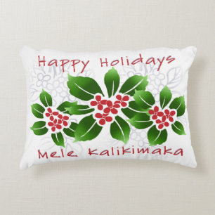 Hawaiian Holly Mele Kalikimaka Christmas Red Decorative Cushion