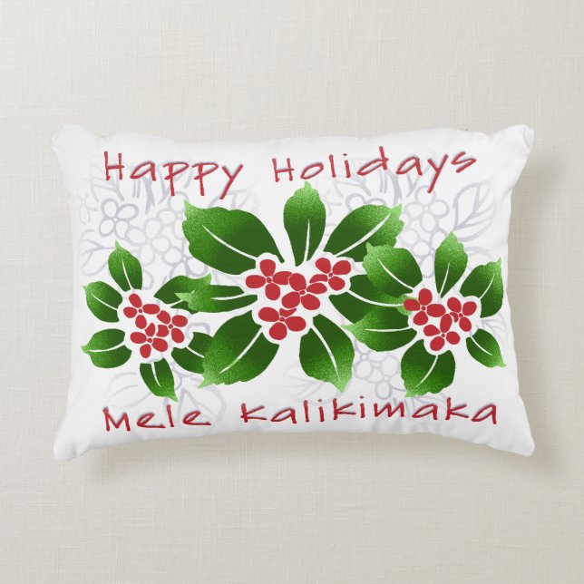 Hawaiian Holly Mele Kalikimaka Christmas Red Decorative Cushion (Front)