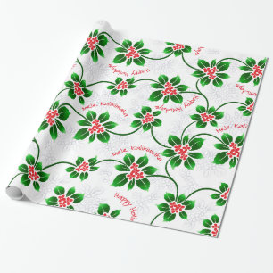 Hawaiian Holly Mele Kalikimaka Christmas Red Wrapping Paper