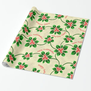 Hawaiian Holly Mele Kalikimaka Christmas Red Wrapping Paper