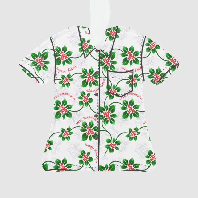 Hawaiian Holly Mele Kalikimaka Xmas Aloha Shirt Ornament (Front)