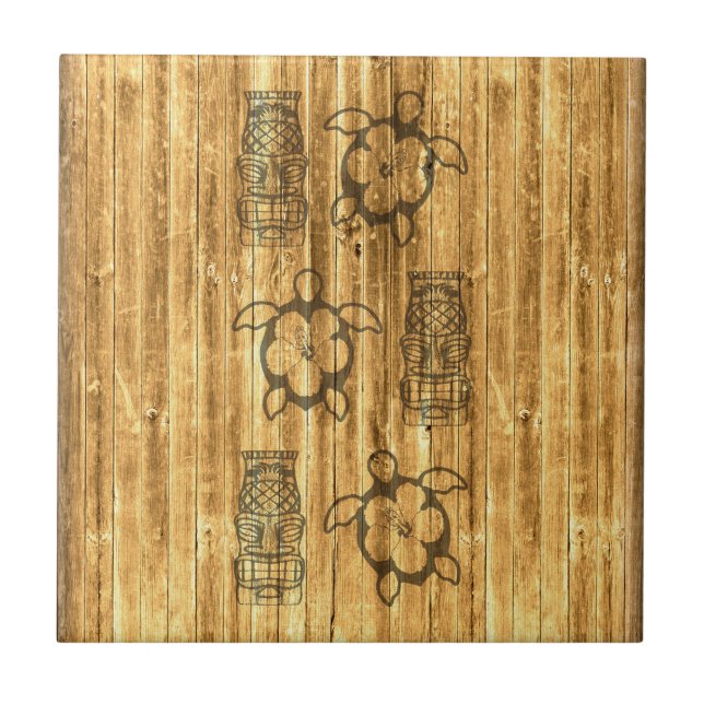 Hawaiian Honu And Tiki Mask Ceramic Tile (Front)
