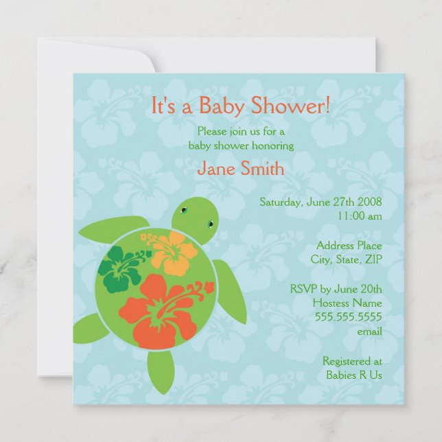 Hawaiian Honu Baby Shower Invitation - Blue (Front)