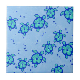 Hawaiian Honu Hibiscus Sea Turtles Ceramic Tile