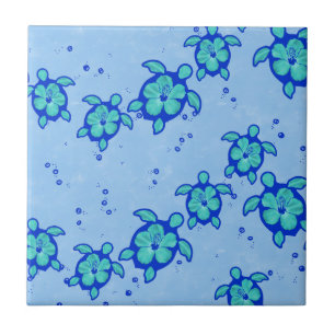 Hawaiian Honu Hibiscus Sea Turtles Ceramic Tile